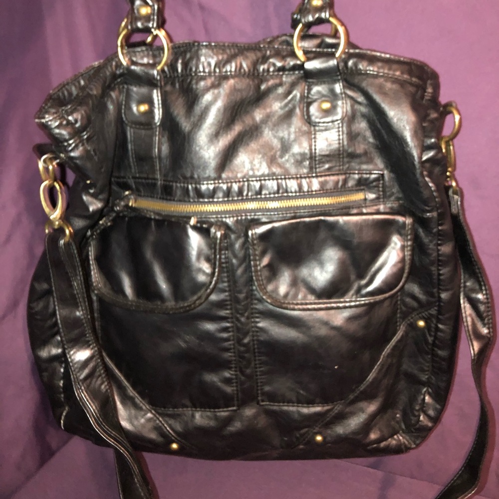 Faux leather, black oversized crossbody bag